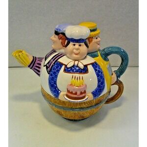Vintag Department 56 Three Men in a Tub Teapot and Cup Set Ceramic Hand Painted‎